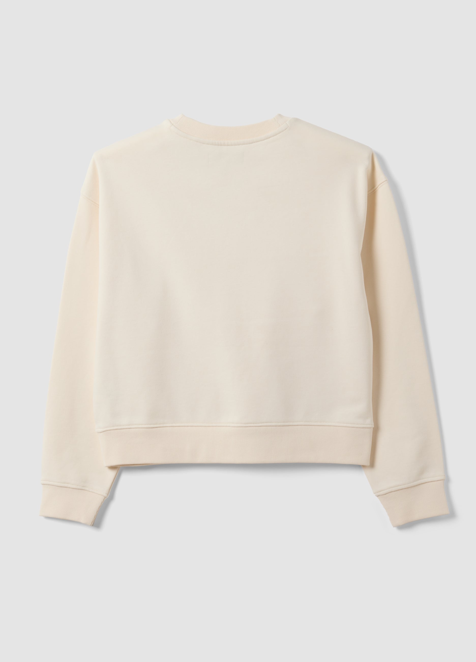 OVS White Cotton-Blend Crew-Neck Sweatshirt, Regular Fit