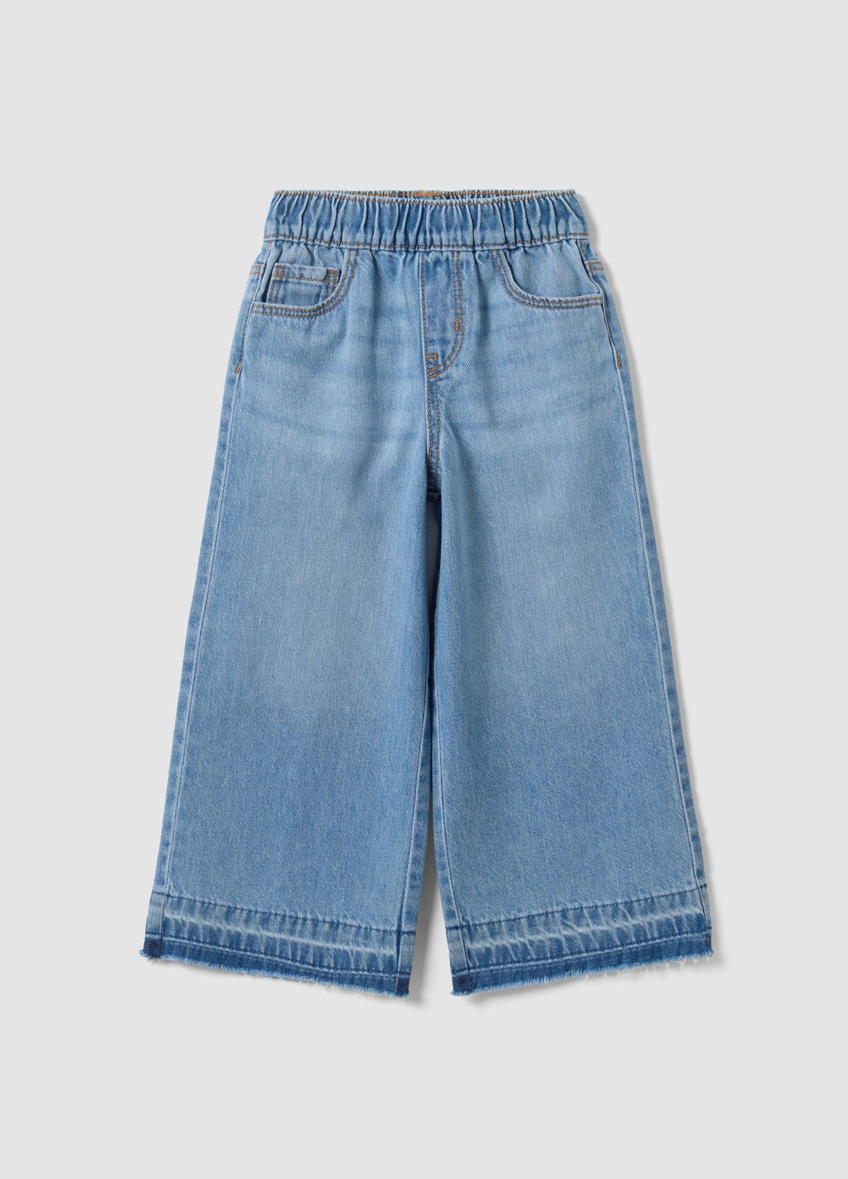 OVS Light Blue Wide-Leg 100% Cotton Jeans With Elasticated Waistband For Girls