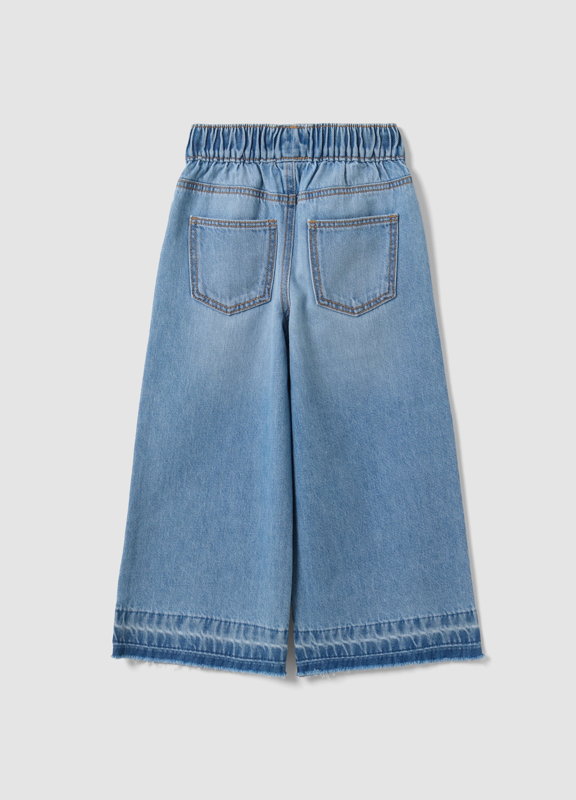 OVS Light Blue Wide-Leg 100% Cotton Jeans With Elasticated Waistband For Girls
