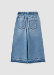 OVS Light Blue Wide-Leg 100% Cotton Jeans With Elasticated Waistband For Girls
