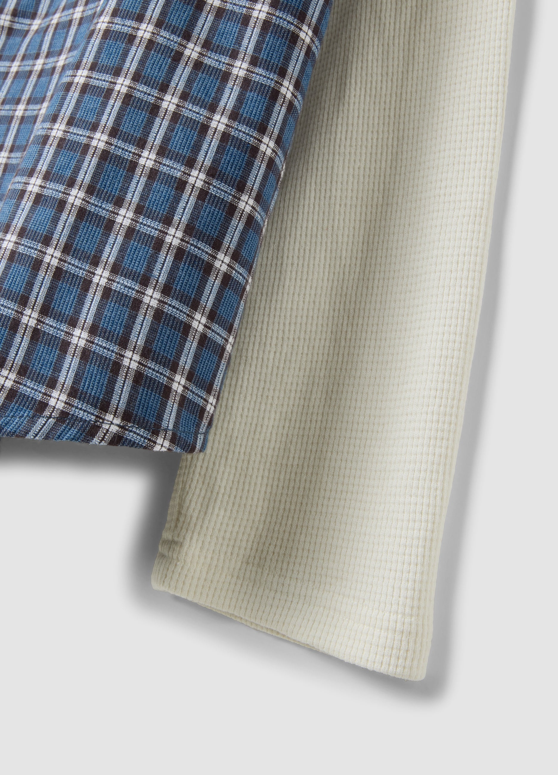 OVS Blue Cropped Pure Cotton Checked Shirt With Layered Double Sleeves, Oversized Fit