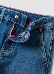 OVS Blue Wide-Leg Pure Cotton Jeans With Floral Print For Girls