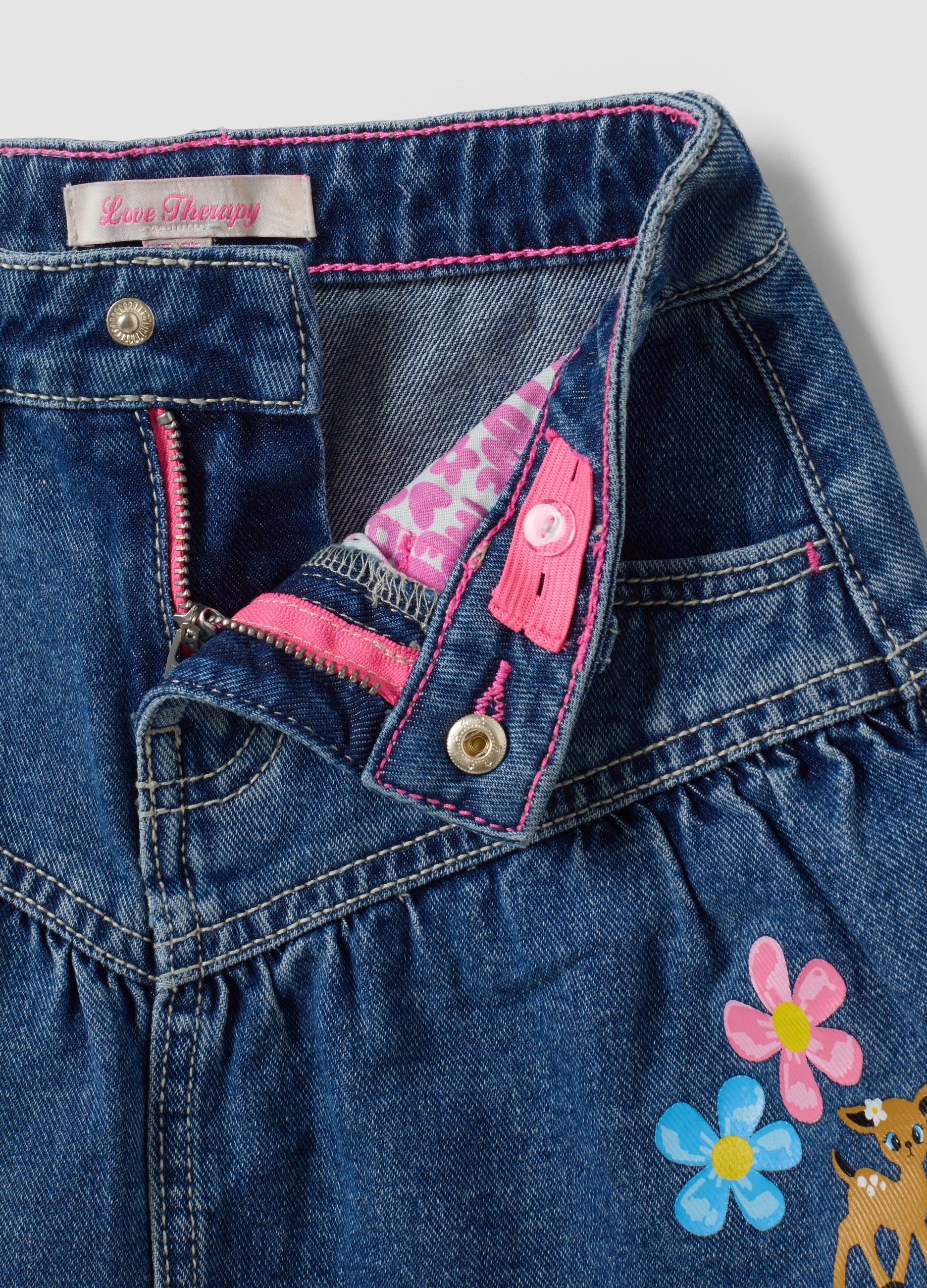 OVS Blue Pure Cotton Denim Skirt With Floral Embroidery For Girls