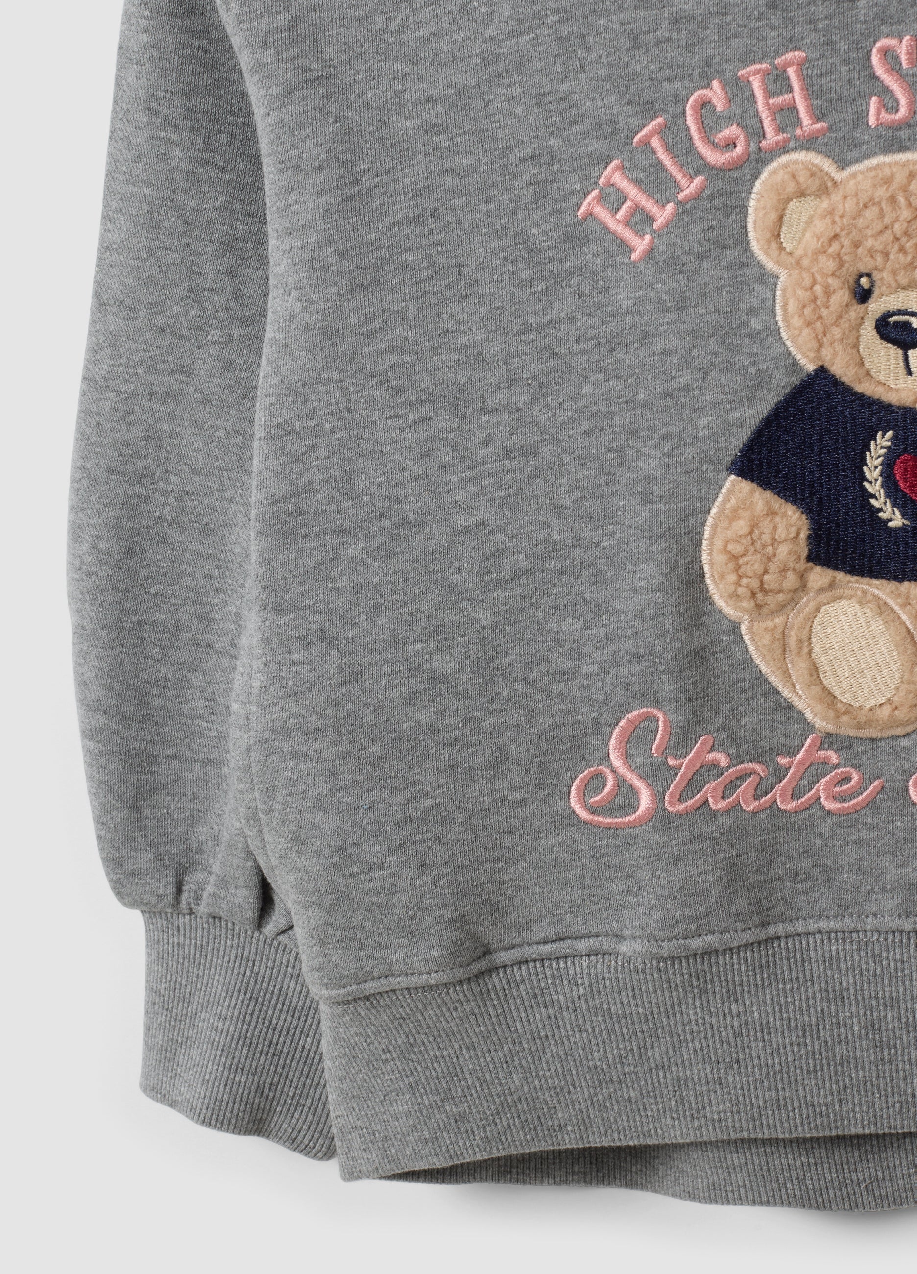 OVS Grey Cotton-Viscose Blend Sweatshirt With Embroidered Teddy Bear For Girls