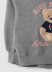 OVS Grey Cotton-Viscose Blend Sweatshirt With Embroidered Teddy Bear For Girls