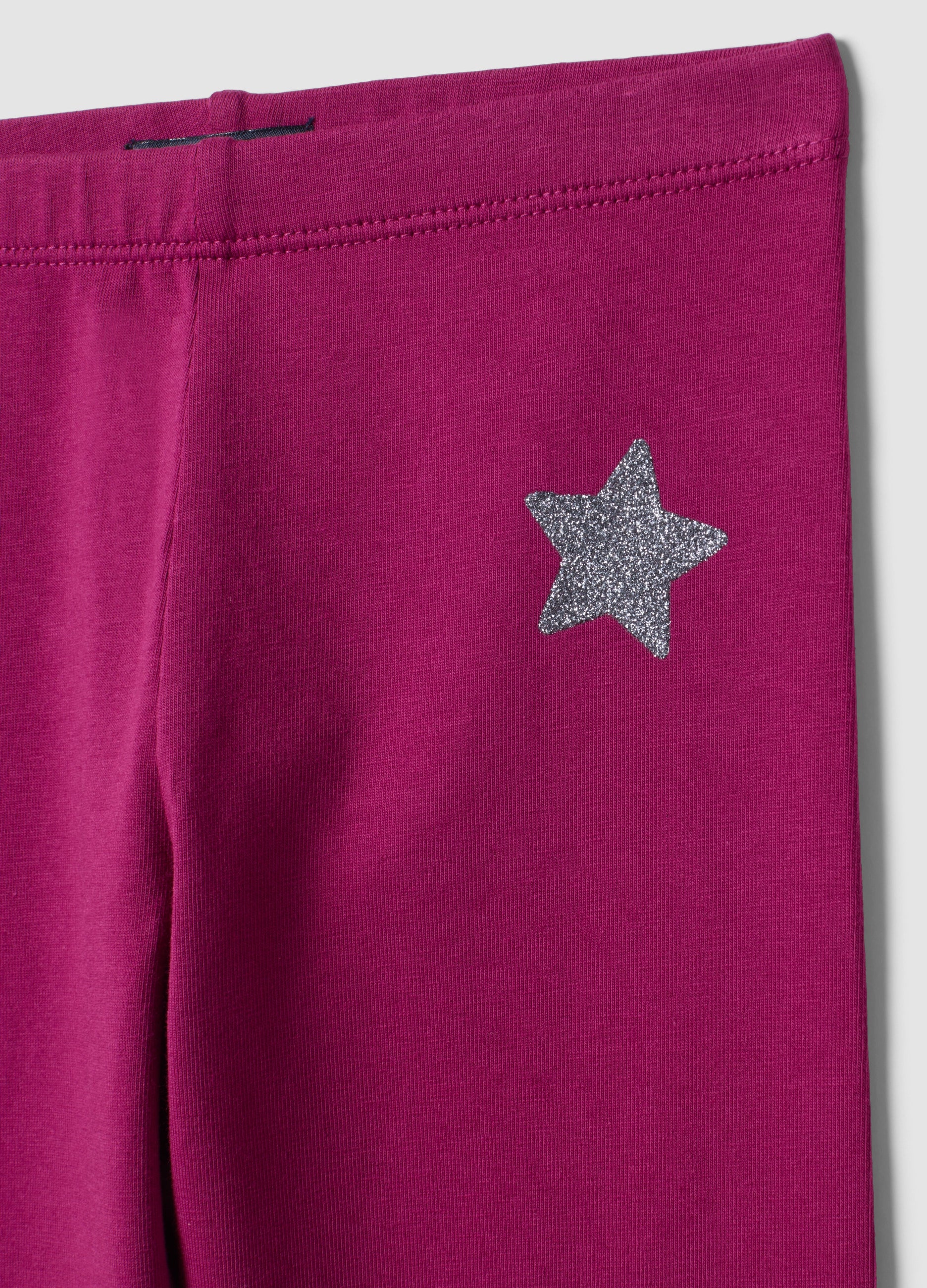 OVS Purple and black stretch organic cotton leggings with star for girls