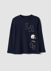 OVS Blue Cotton And Viscose Blend T-Shirt With College Print For Boys