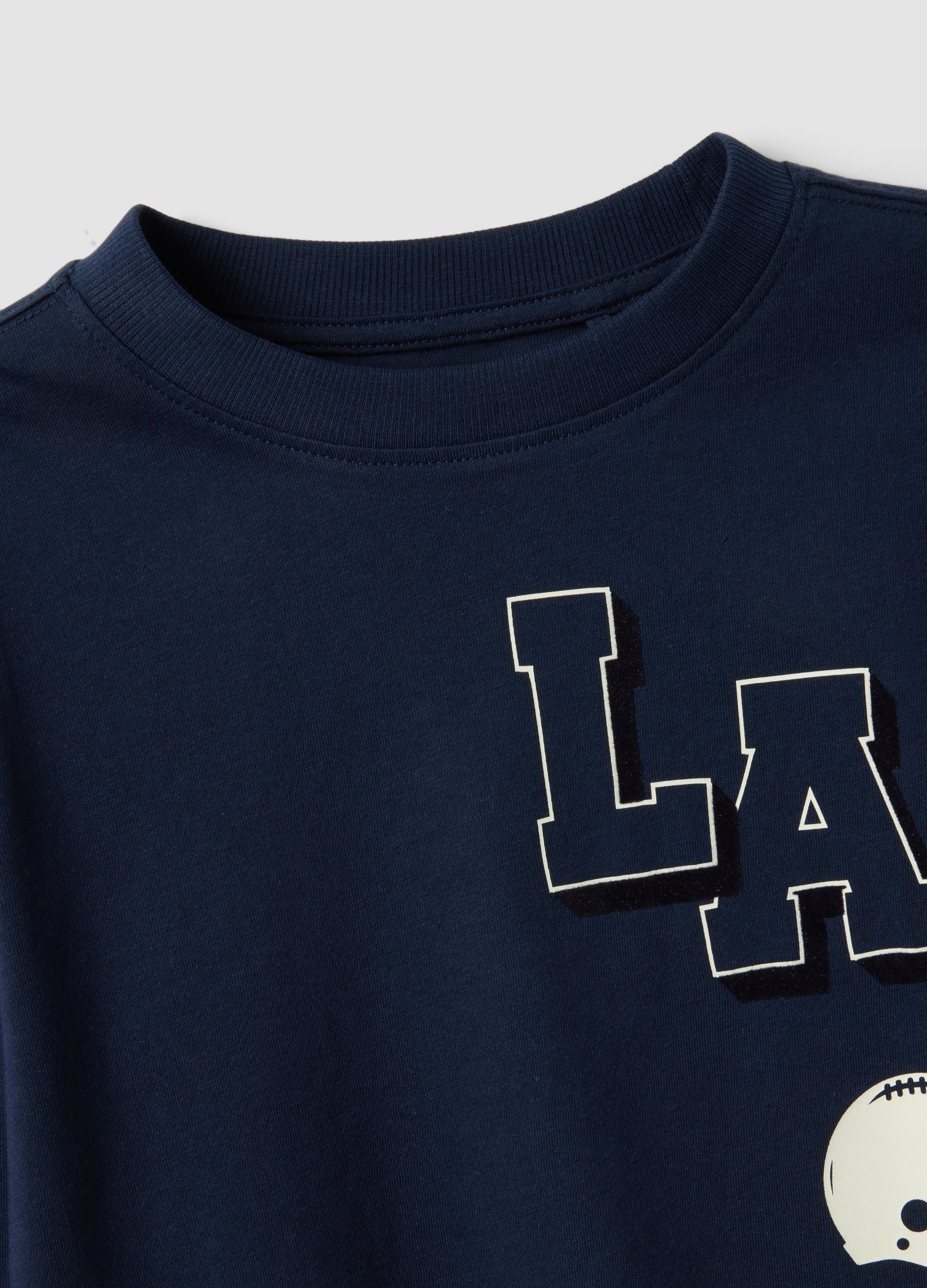 OVS Blue Cotton And Viscose Blend T-Shirt With College Print For Boys