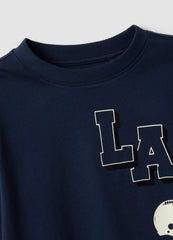 OVS Blue Cotton And Viscose Blend T-Shirt With College Print For Boys
