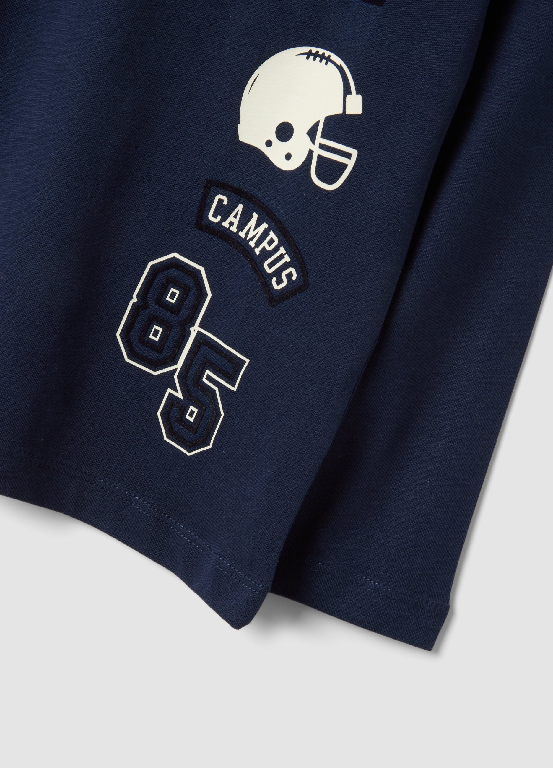 OVS Blue Cotton And Viscose Blend T-Shirt With College Print For Boys
