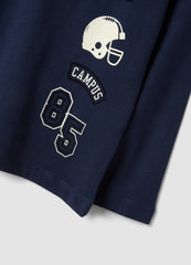 OVS Blue Cotton And Viscose Blend T-Shirt With College Print For Boys