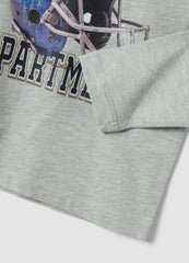 OVS Grey Cotton-Viscose Blend T-Shirt With College Print For Boys