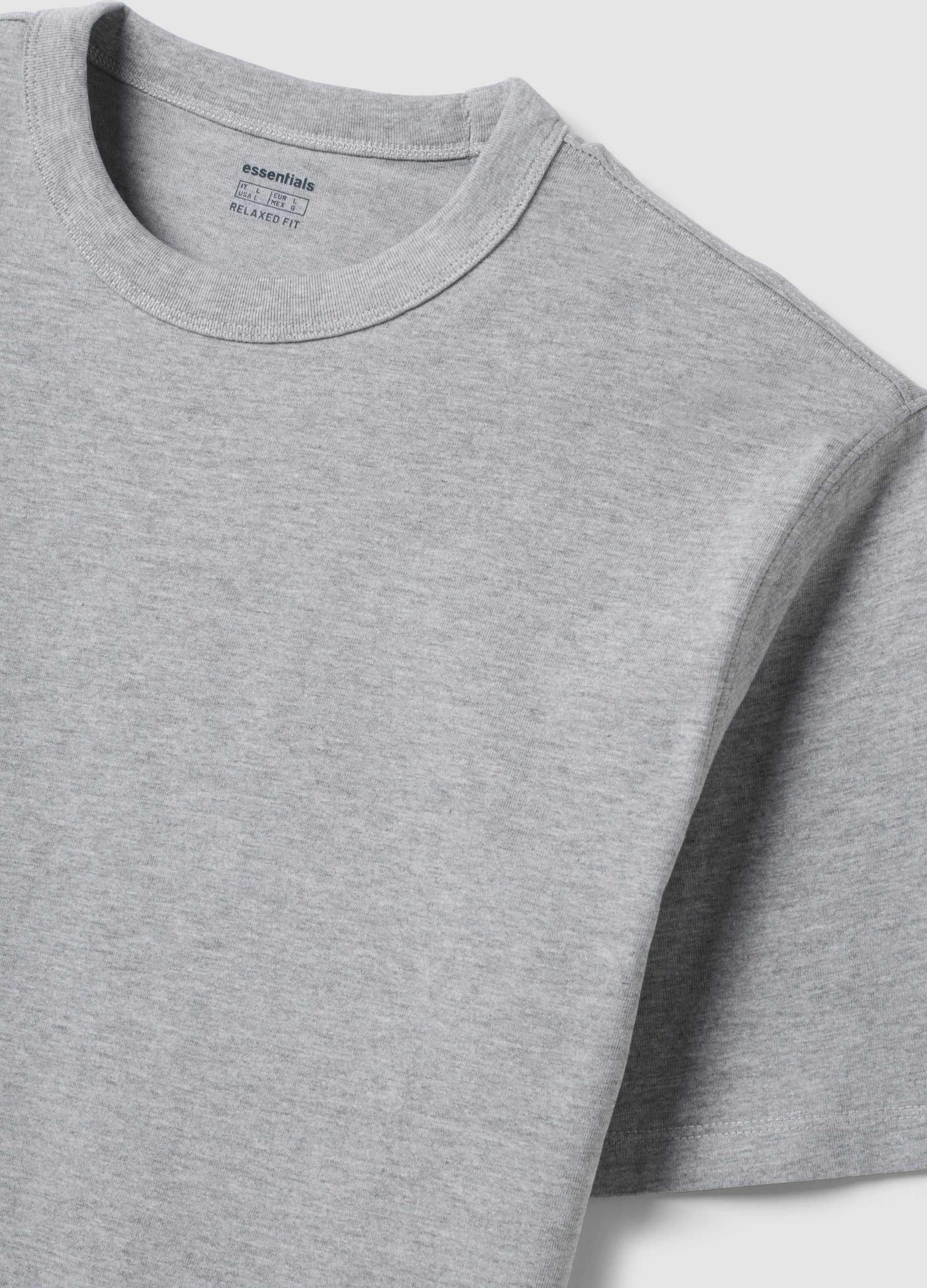 OVS Grey Pure Cotton Crew-Neck T-Shirt, Relaxed Fit