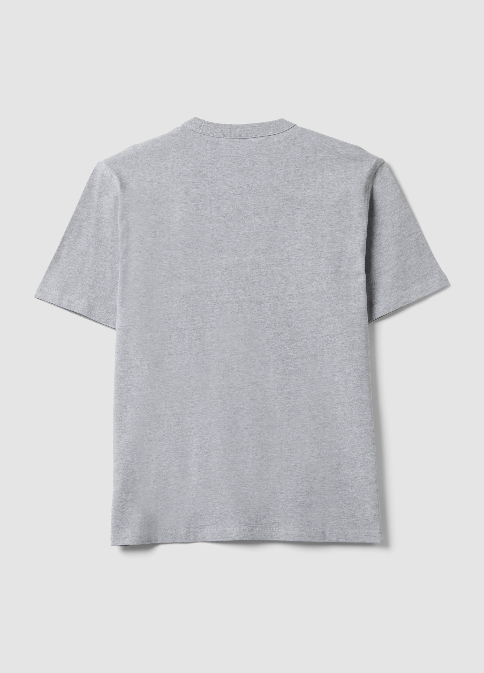 OVS Grey Pure Cotton Crew-Neck T-Shirt, Relaxed Fit