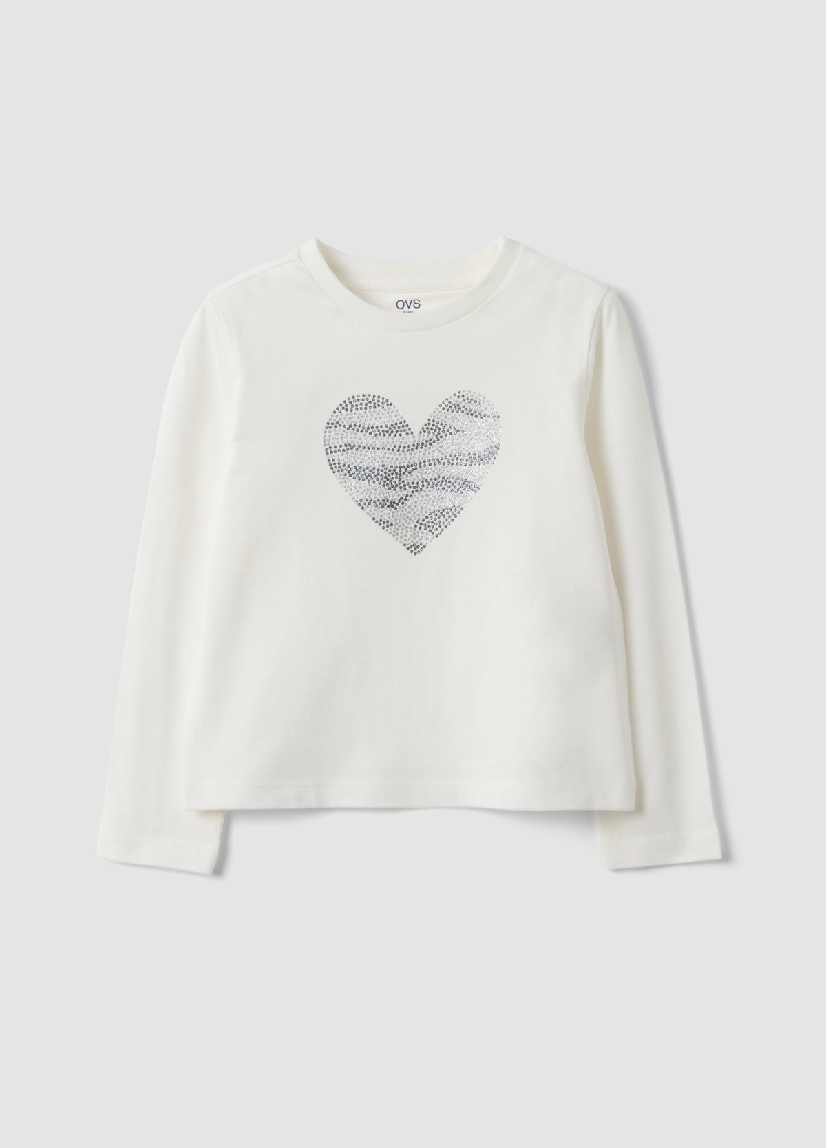 OVS White pure organic cotton girls’ T-shirt with heart print