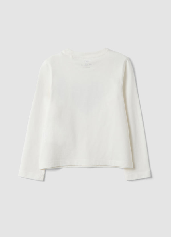 OVS White pure organic cotton girls’ T-shirt with heart print