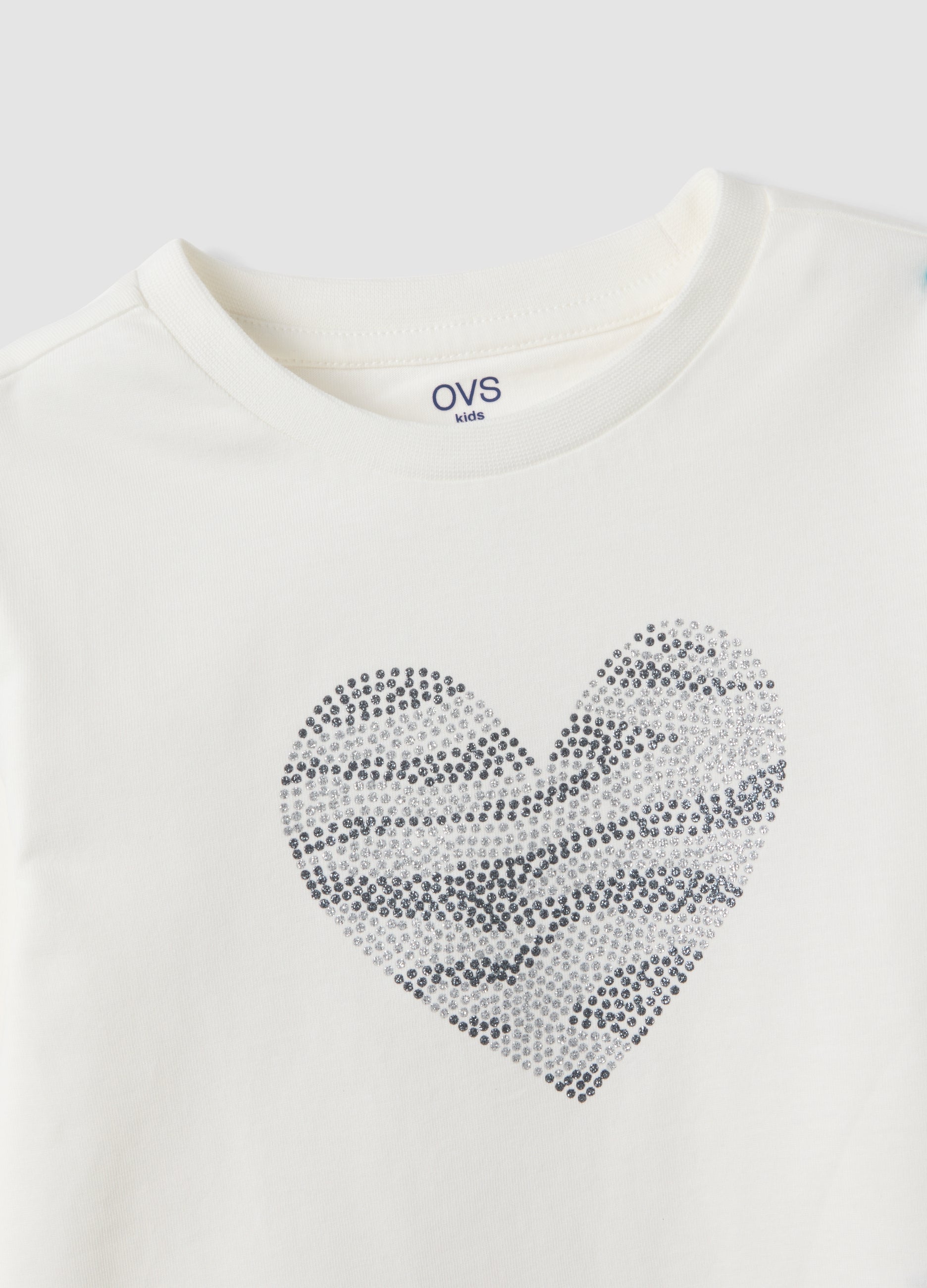 OVS White pure organic cotton girls’ T-shirt with heart print
