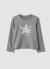 OVS Grey organic cotton T-shirt with front print for girls