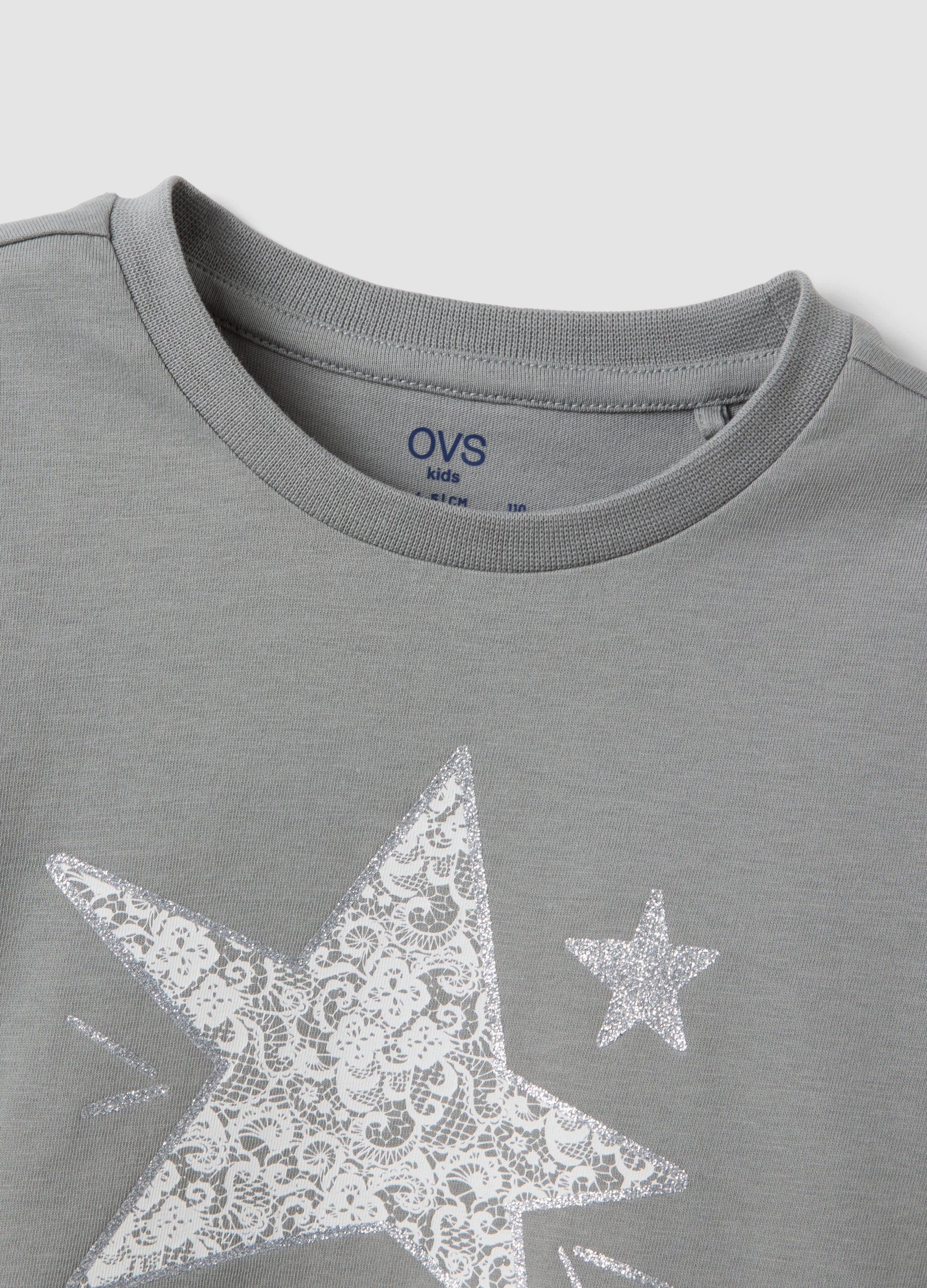 OVS Grey organic cotton T-shirt with front print for girls