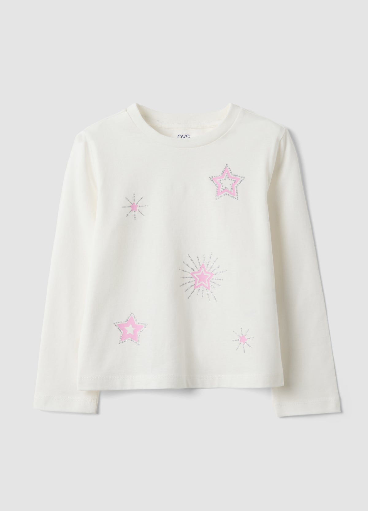 OVS White pure organic cotton T-shirt with star print for girls