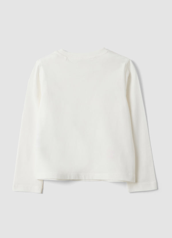 OVS White pure organic cotton T-shirt with star print for girls