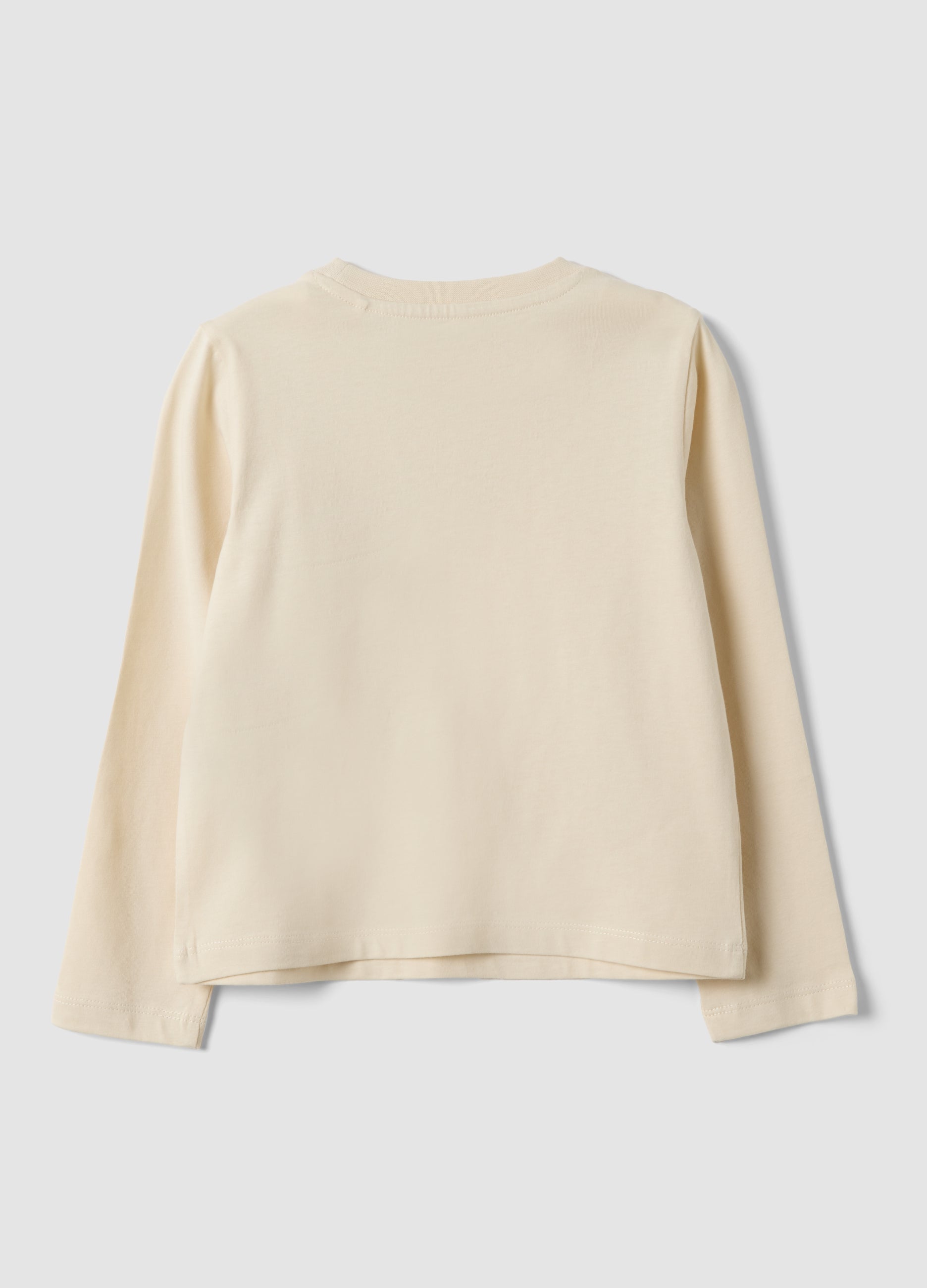 OVS Beige pure organic cotton T-shirt with front print for girls
