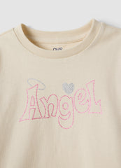 OVS Beige pure organic cotton T-shirt with front print for girls