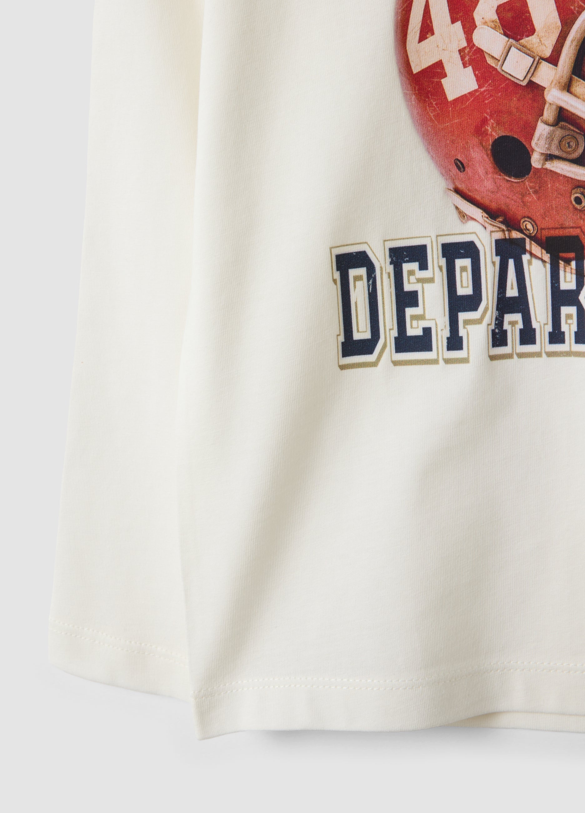 OVS White Cotton And Viscose Blend T-Shirt With Collegiate Print For Boys