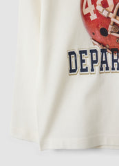 OVS White Cotton And Viscose Blend T-Shirt With Collegiate Print For Boys