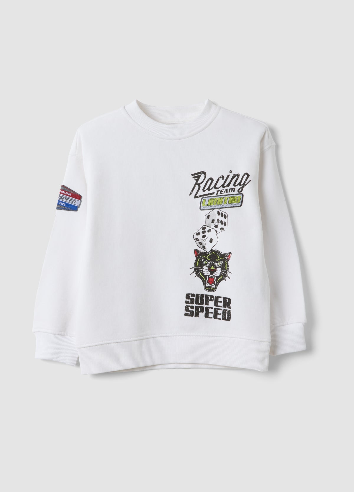 OVS White cotton-blend crew-neck racing print sweatshirt for boys
