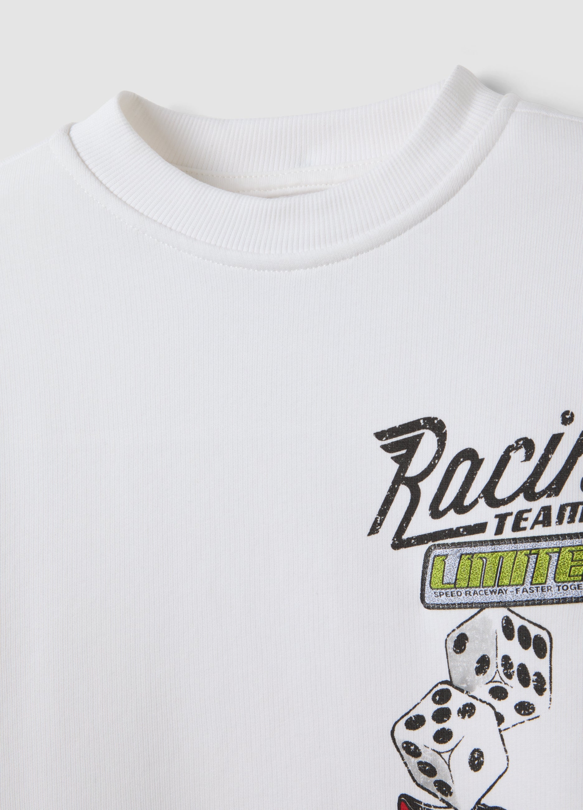 OVS White cotton-blend crew-neck racing print sweatshirt for boys