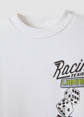 OVS White cotton-blend crew-neck racing print sweatshirt for boys