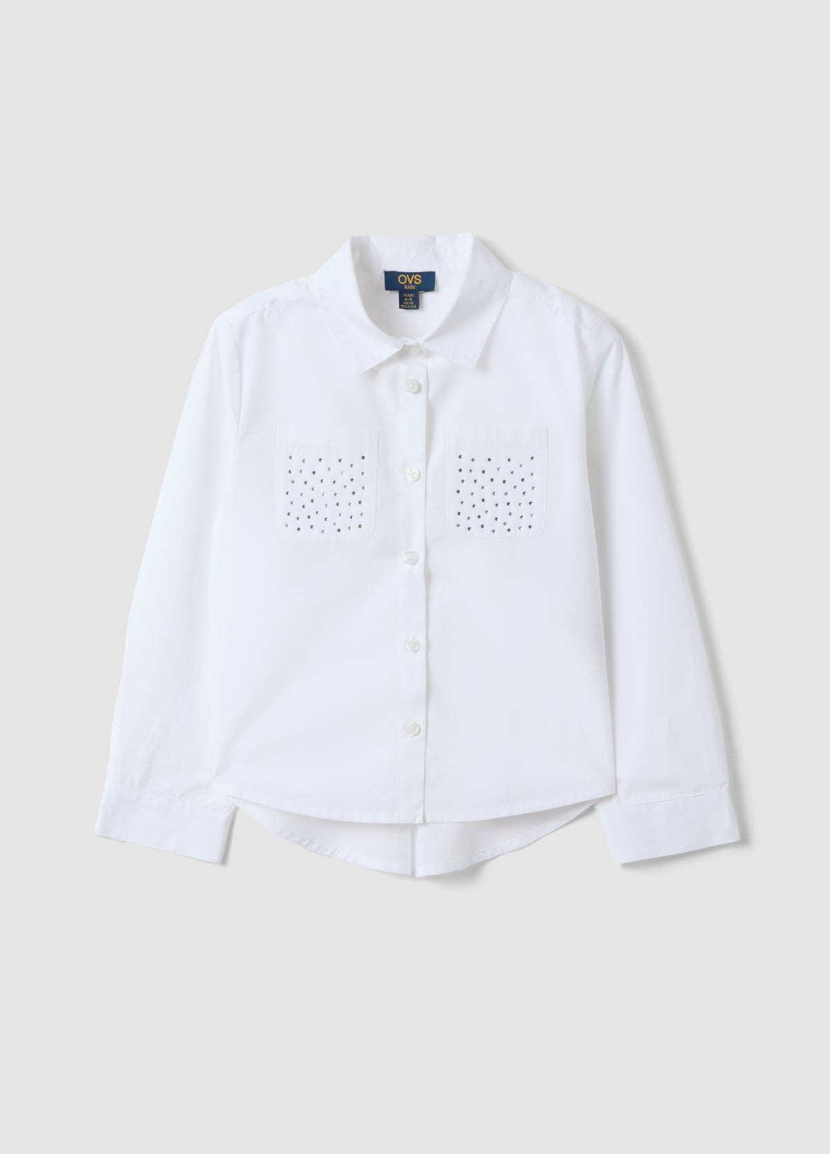 OVS White pure cotton shirt with rhinestones, regular fit, for girls
