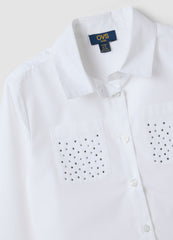 OVS White pure cotton shirt with rhinestones, regular fit, for girls