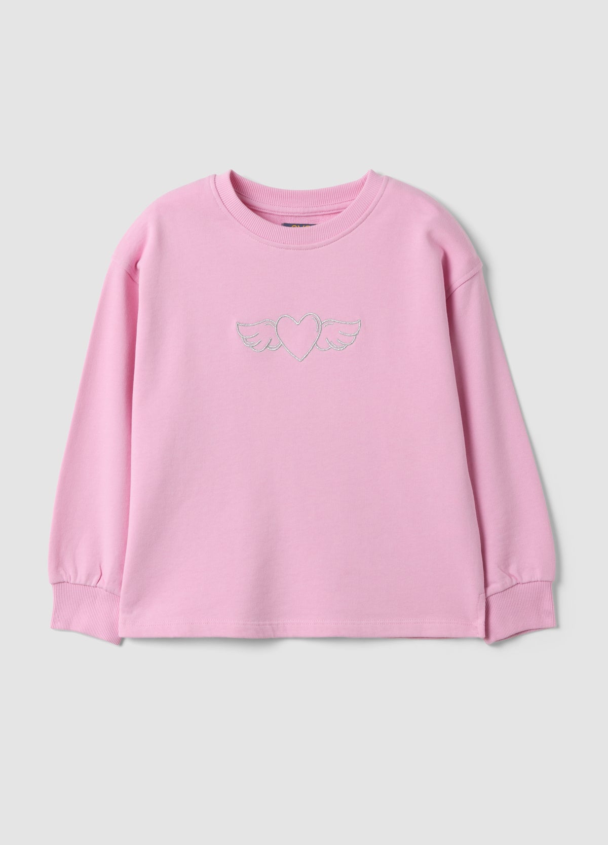 OVS Pink pure cotton crew-neck sweatshirt with heart print for girls