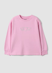 OVS Pink pure cotton crew-neck sweatshirt with heart print for girls