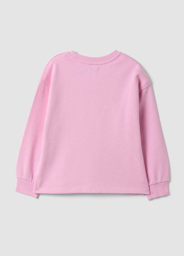 OVS Pink pure cotton crew-neck sweatshirt with heart print for girls