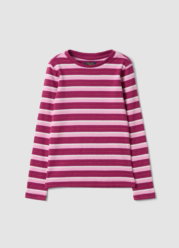 OVS Girls’ striped multicolour stretch cotton crew-neck T-shirt