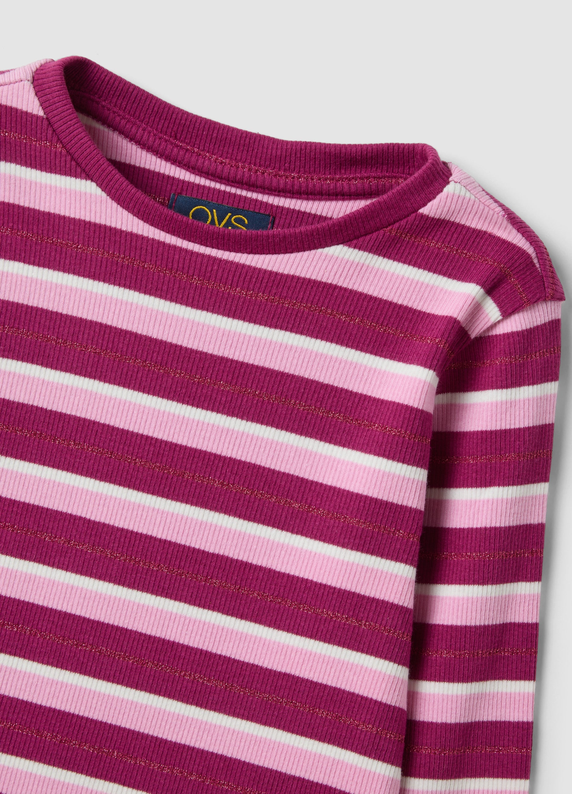 OVS Girls’ striped multicolour stretch cotton crew-neck T-shirt