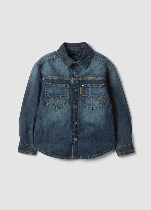 OVS Blue pure cotton shirt with classic collar for boys