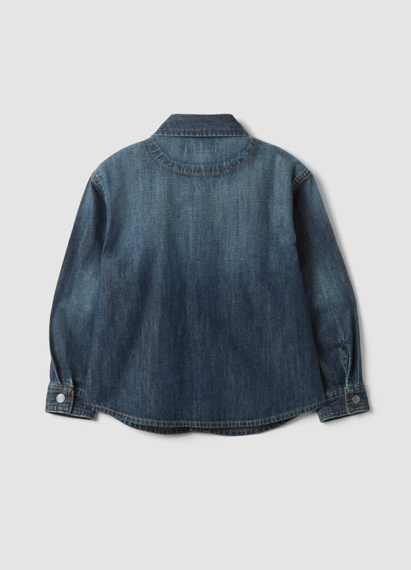 OVS Blue pure cotton shirt with classic collar for boys