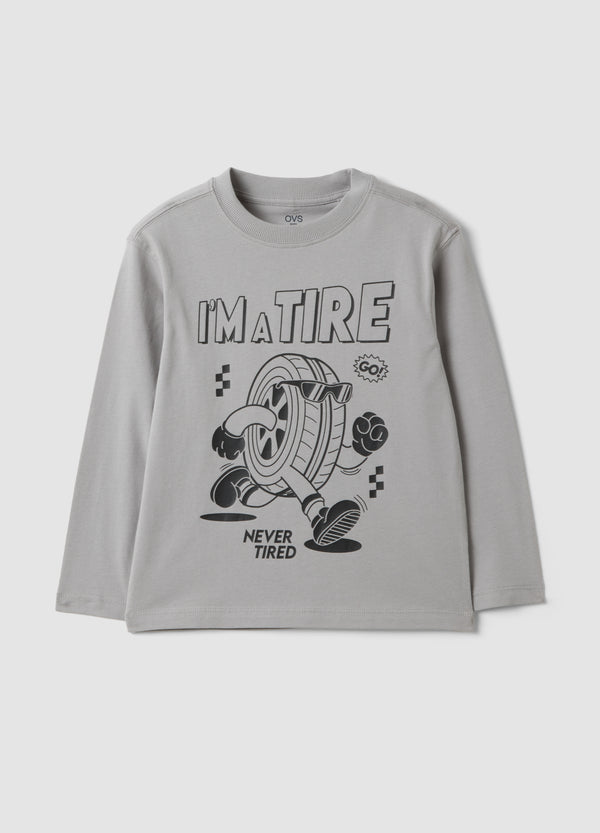 OVS Grey oversized T-shirt in pure organic cotton with racing print for boys