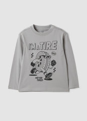 OVS Grey oversized T-shirt in pure organic cotton with racing print for boys