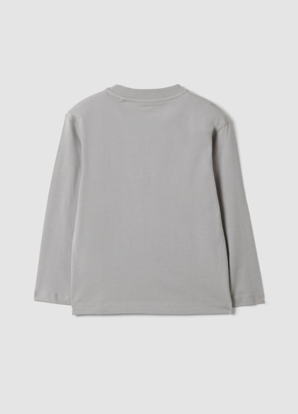 OVS Grey oversized T-shirt in pure organic cotton with racing print for boys