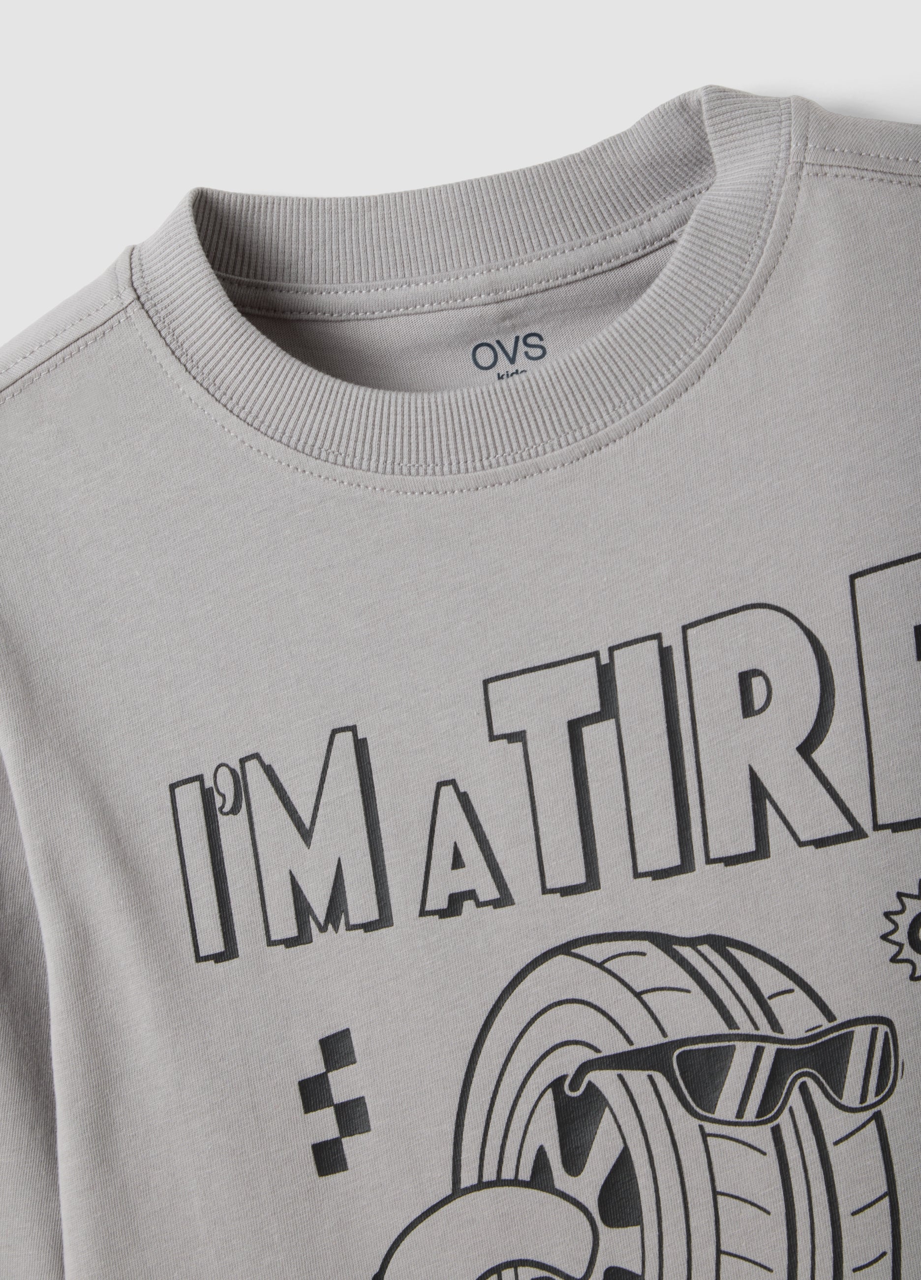 OVS Grey oversized T-shirt in pure organic cotton with racing print for boys