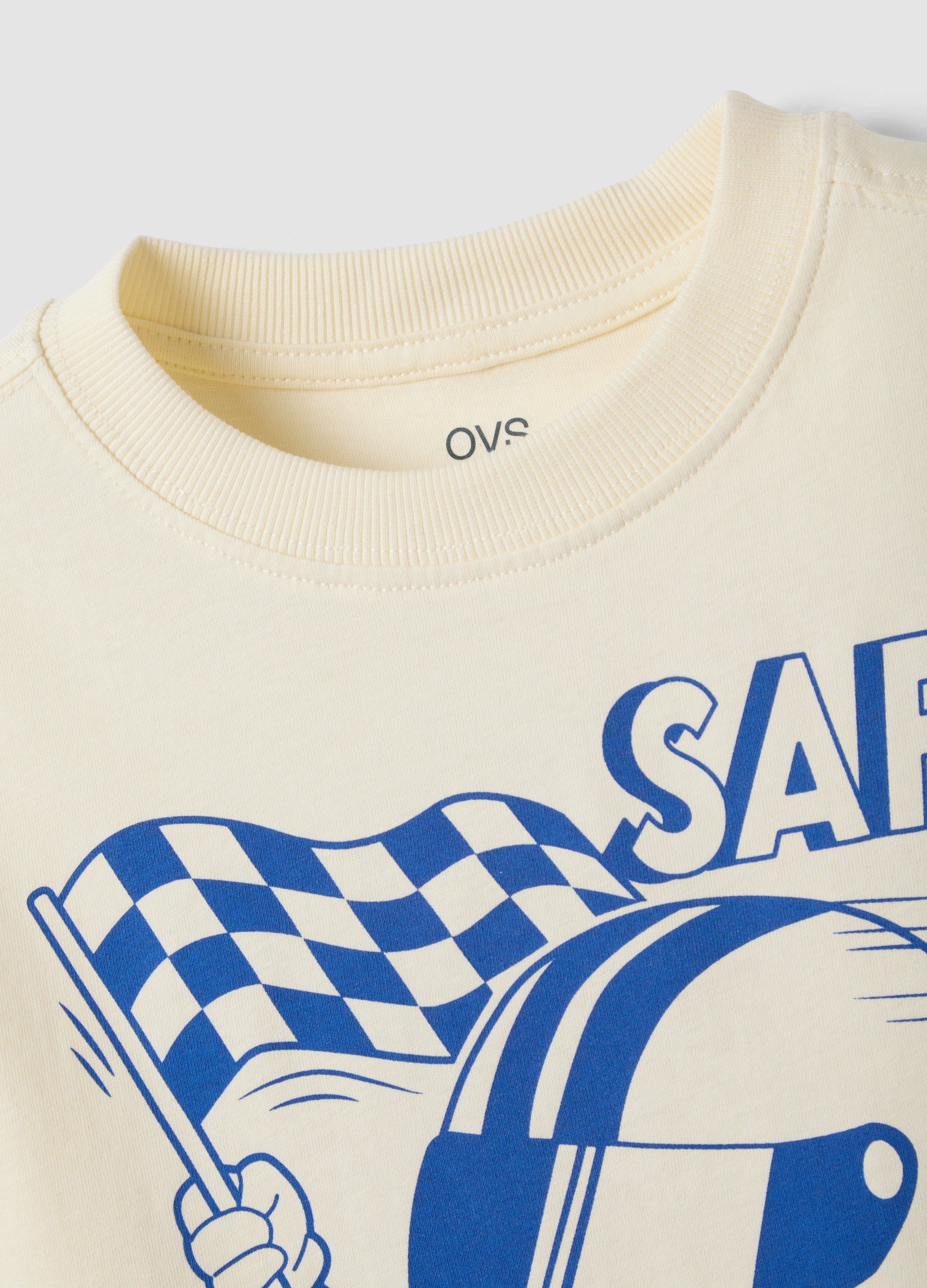 OVS White oversized T-shirt in 100% organic cotton with racing print for boys