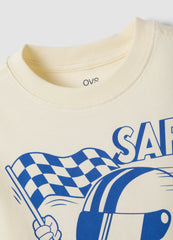 OVS White oversized T-shirt in 100% organic cotton with racing print for boys