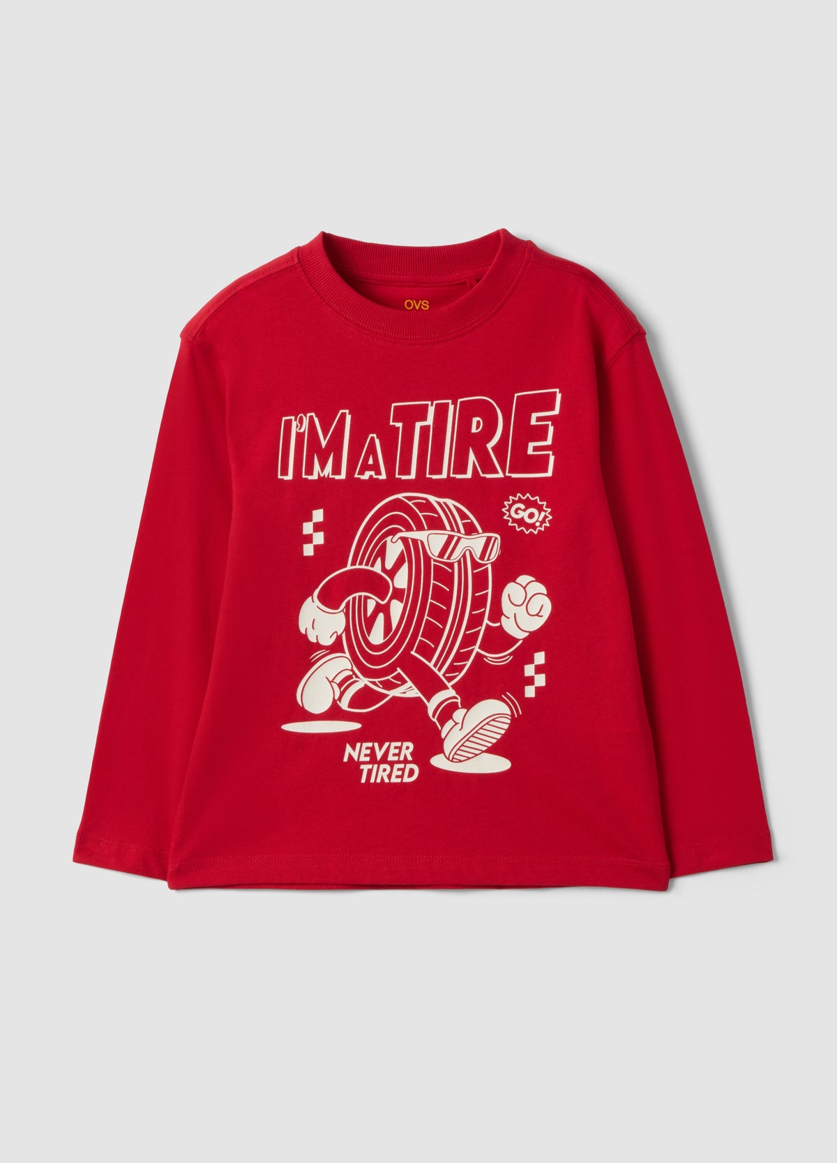 OVS Red oversized pure organic cotton T-shirt with racing print for boys