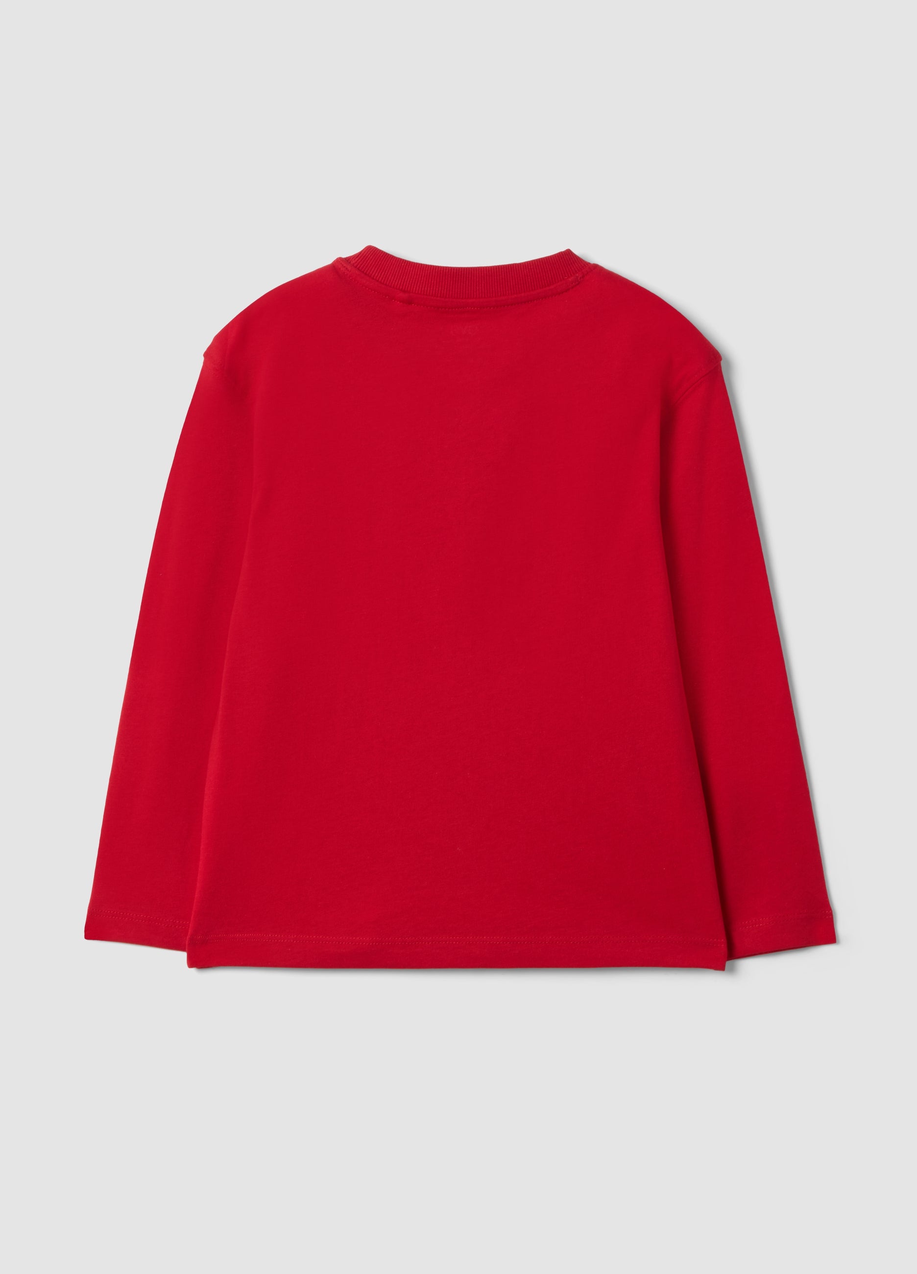 OVS Red oversized pure organic cotton T-shirt with racing print for boys