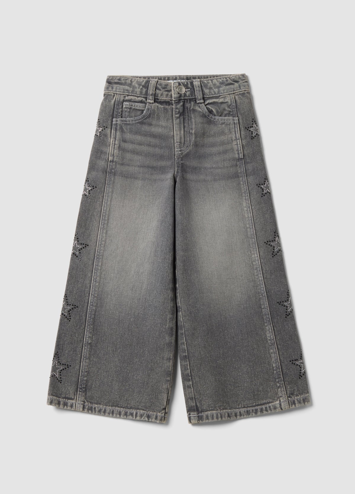 OVS Grey wide-leg pure cotton jeans with star details for girls
